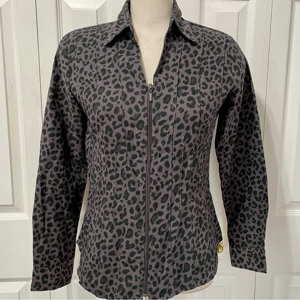 Lemon Grass Leopard Print Zip Front Moto Jacket